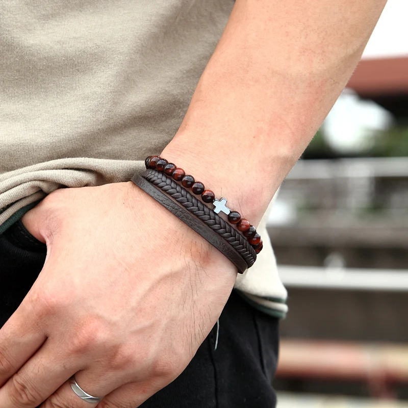 Новое поступление из нержавеющей стали браслет натуральной кожи для мужчин Шарм
