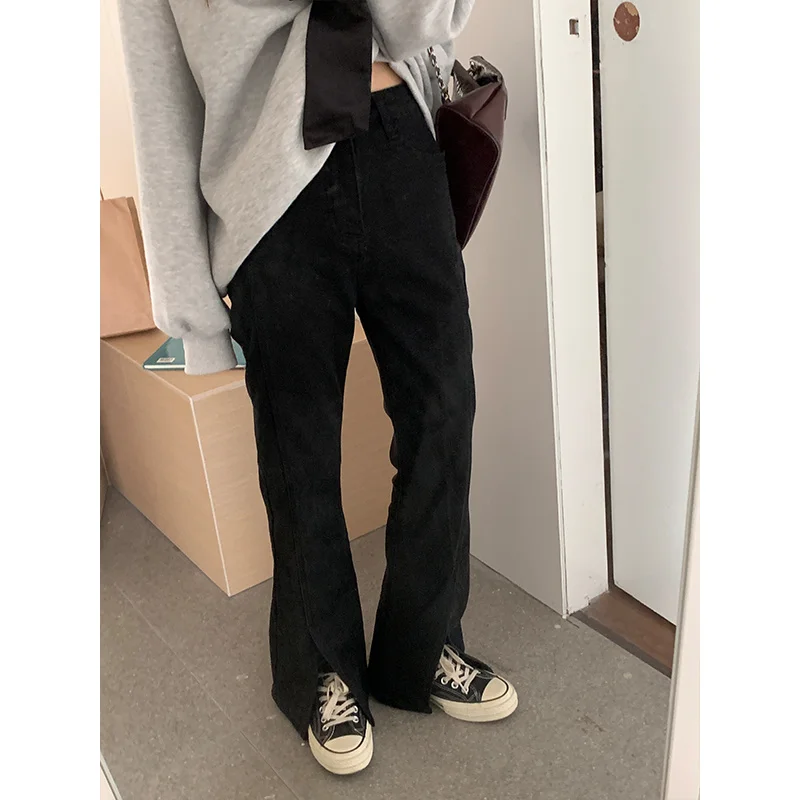 Черные дизайнерские джинсы с микро рогами Женская Корейская версия высокой