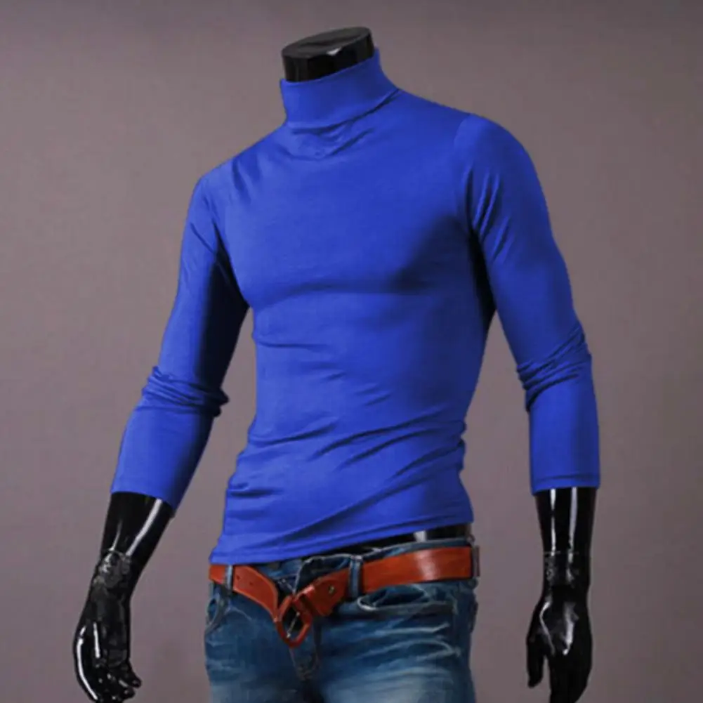 

Hot！Turtleneck Men T-shirt Men's Clothing Solid Color Regular Long Sleeve Cotton Men Turtleneck Slim Basic Top for Spring