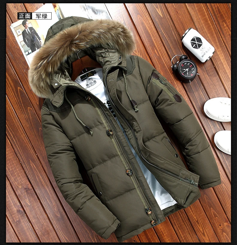 40 Degree Cold Resistant Down Jacket Men Thick Warm 90% White Duck Down Hooded Natural Fur Collar Man Waterproof Mens Down Coat