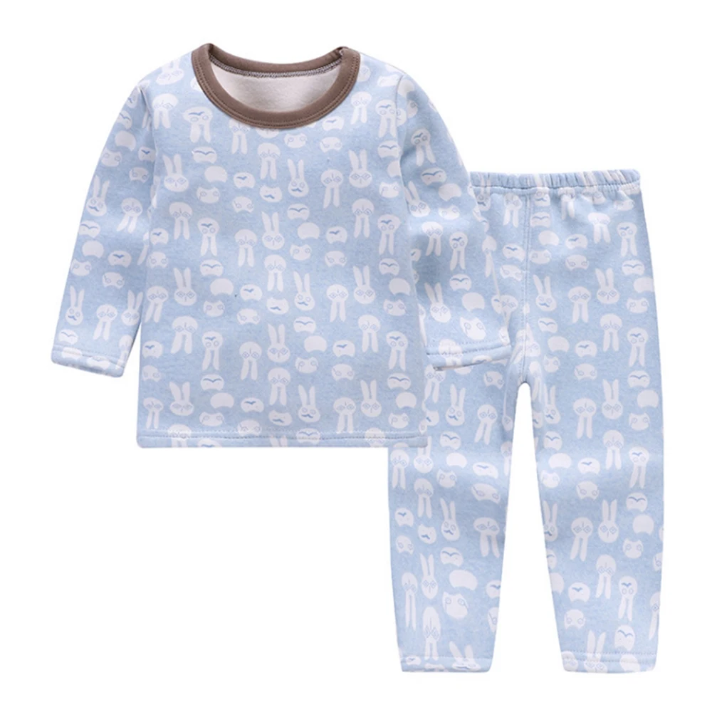 CYSINCOS Kids Boys Girls Plus Velvet Thick Underwear Baby Winter Warm Pajamas Jammies Suit 2PCS Children Outfit | Детская одежда и