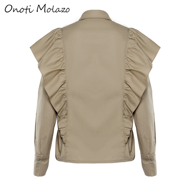 Onoti Molazo Casual Blouse Women Top Ruffles Solid Shirts Elegant Ladies Tops Blouses Chic Female 2020 Spring New Fashion | Женская