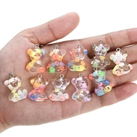 10 pcs resin little bear charms flatback gummy bear glitter cabochons for necklace pendant earring diy making