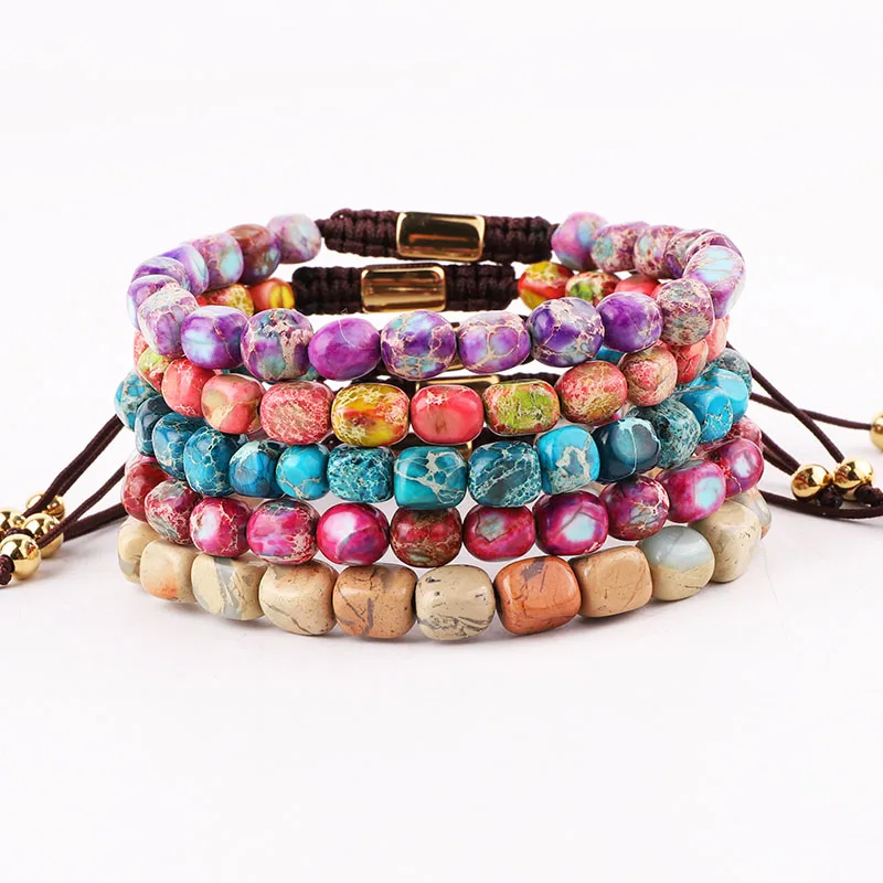 

High Quality New Fashion Gemstone Irregular Shape Imperial Stone Beads Macrame Jewelry Bracelet Women Girl