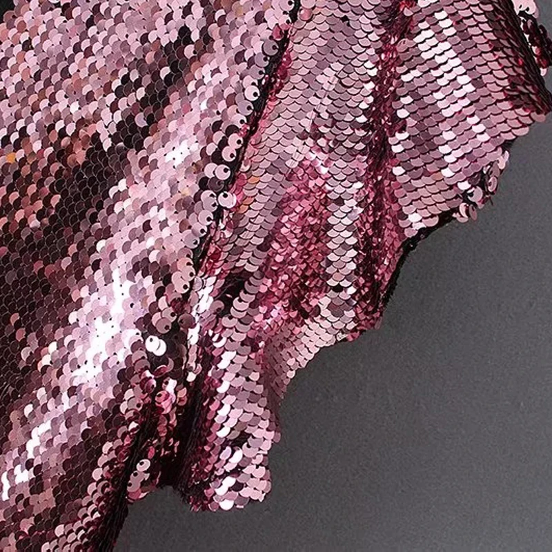 Элегантное Сверкающее розовое платье с блестками и рюшами сексуальное