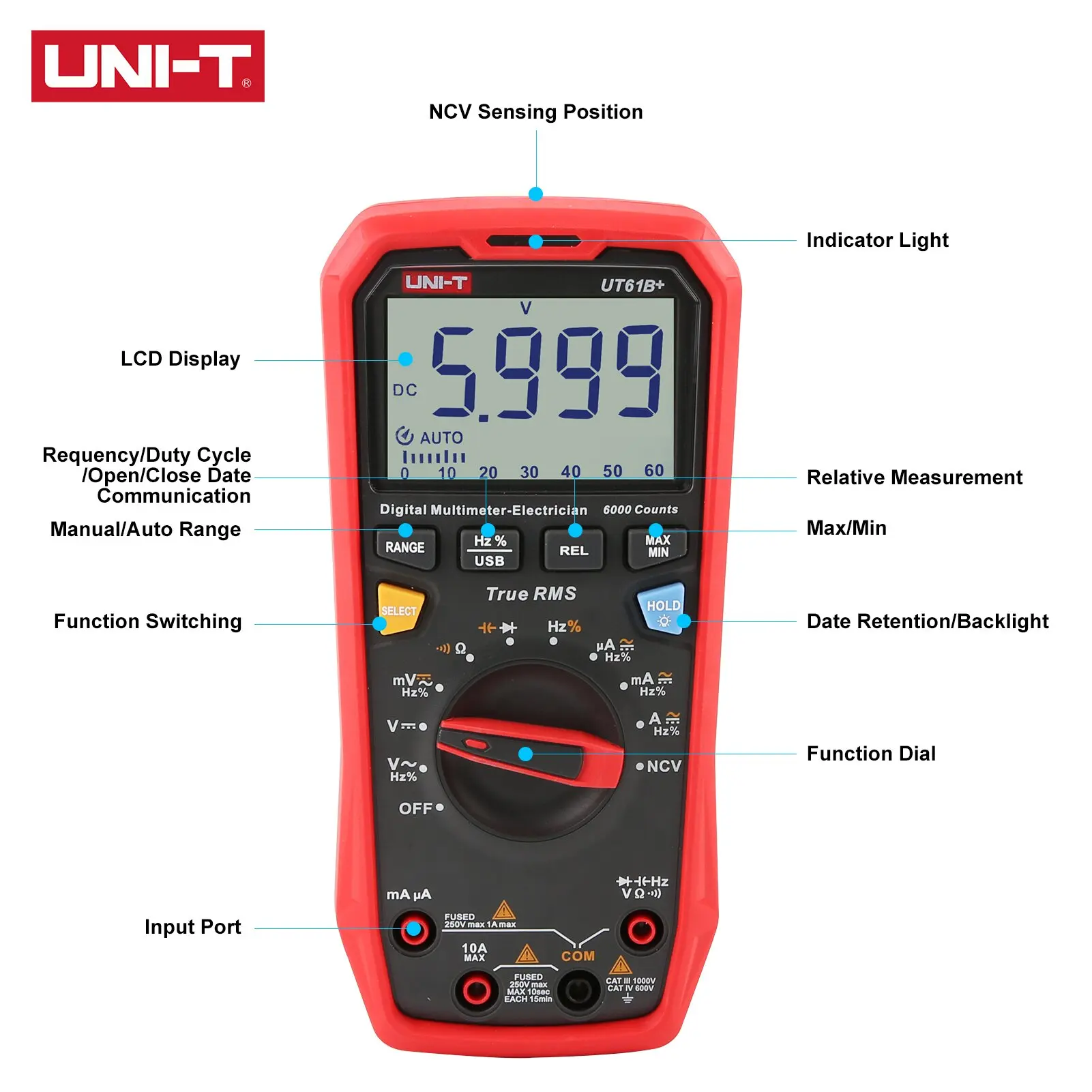 Цифровой мультиметр UNI-T UT61B + UT163D UT163E 1000 в 20A функция True RMS емкость температуры