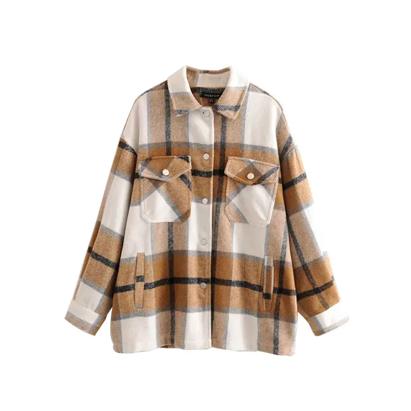 NoEnName_Null зимняя женская зеленая клетчатая Длинная блузка куртка повседневная