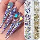 Стразы для ногтей 12 разных размеров AB с плоской задней стороной, стеклянные кристаллы, красное, зеленое золото, блестящие алмазные драгоценные камни, 3D блестящие украшения для дизайна ногтей