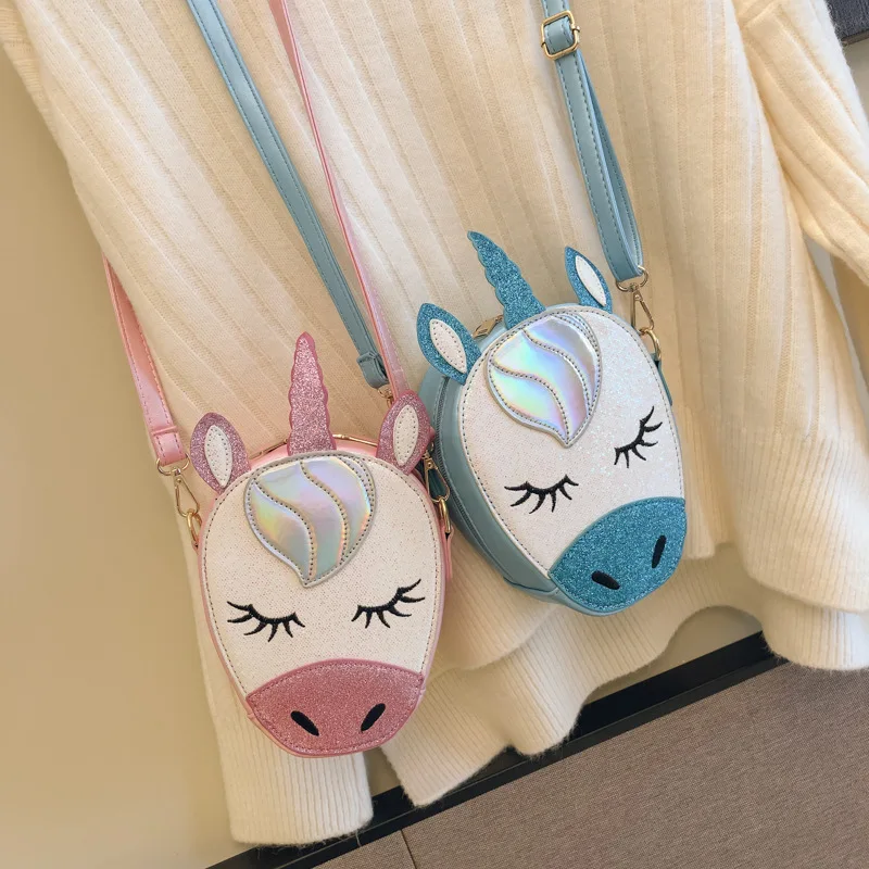 Женская мини сумка на плечо с блестящими пайетками и единорогом из мультфильма