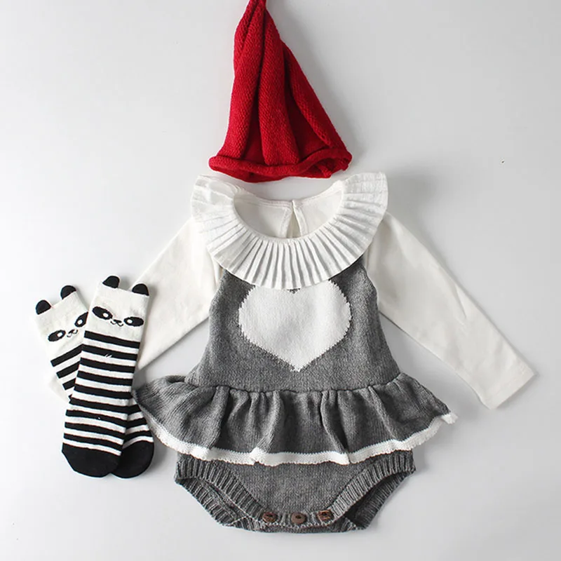 

Baby Girl Clothes Knitting Rompers Newborn Sweet love Jumpsuit Autumn Spring Infantil Clothing Sleeveless Baby Girl Jumpsuit
