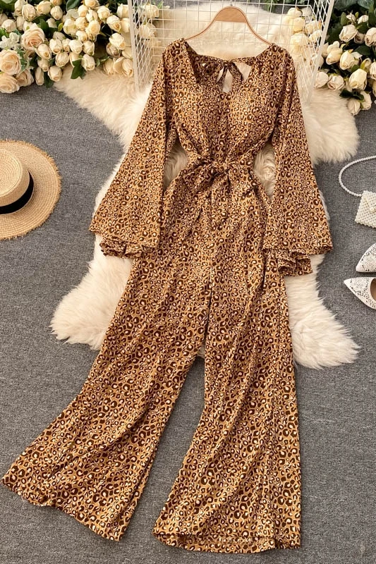 

ZOSOL Ins fashion holiday style jumpsuit temperament horn sleeves slim long wide-legged pants