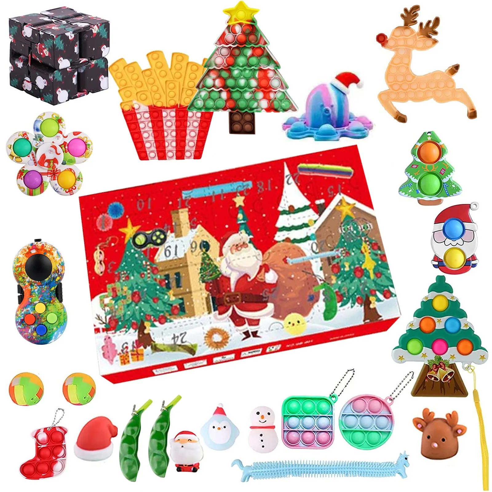 

2021 Advent Calendar Squeeze Toys Kids Gift 24Pcs Christmas Little Dolls Bubble Anti Stress Squishy Sensory Fidget Sets 2022