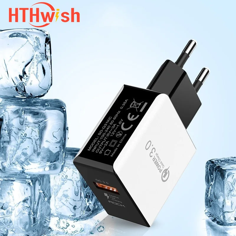 

HTHwish Quick Charge QC3.0USB Charger EU Wall Mobile Phone Charger Adapter for iPhone X MAX 7 8 Fast Charging for Samsung Xiaomi