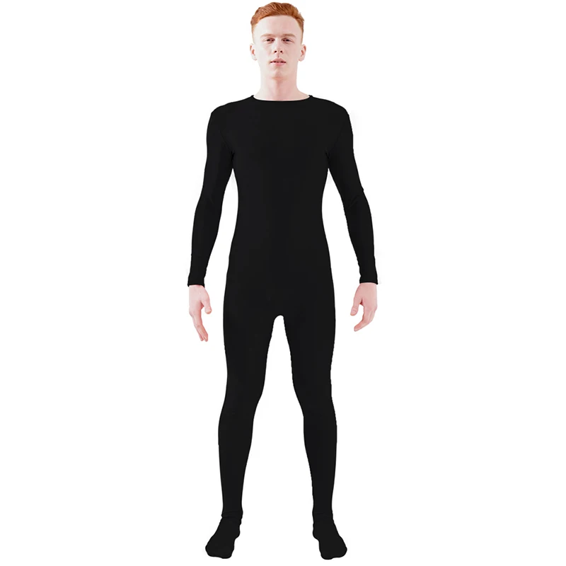 Black Ensnovo, блестящий комбинезон на молнии, Zentai, колготки для всего тела для мужчин, боди на заказ, костюм из цельного спандекса с длинным рукавом - Цвет: Black