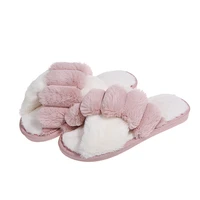 2021 winter women furry slippers soft plush cross faux fur shoes indoor ladies platform sandalias open toe fluffy house slides
