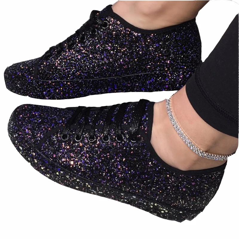 

Casual Sparkly Shoes Plus Size 43 Women Sneakers Summer Shining Glitter Bling Sequin Silver Shoes For Female