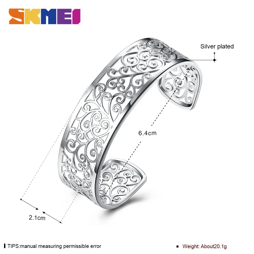 

SKMEI 925 Sterling Silver Women Bracelet Cuff Bangles 2021 Popular Trend Classic Jewelry Wholesaler CB262