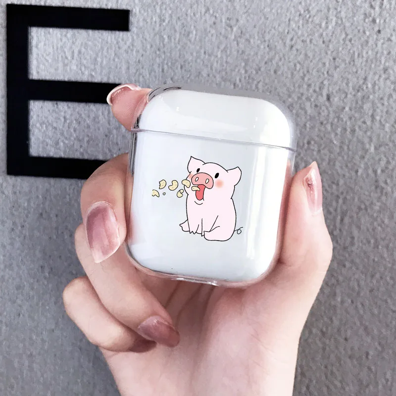 Cute Couple cartoon pig Transparent hard For Airpods Case Bluetooth wireless headset for Air Pods protective case charging bags |