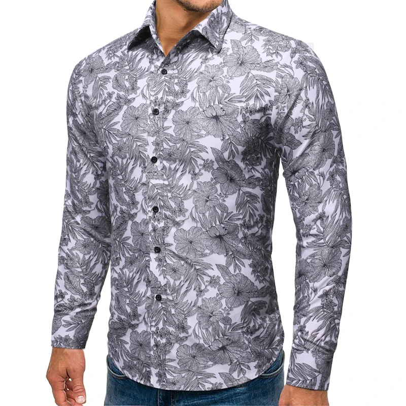 

high quality 2020 New foreign trade men's fashion printed lapel men's bridegroom long-sleeved shirt camisa social