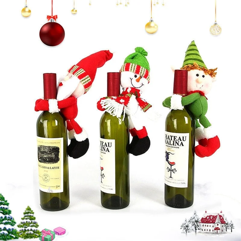 

Christmas Ornament for Holiday Home Party Wine Bottle Cover Merry Christmas Decorations for Home Wine Set Table Decoration