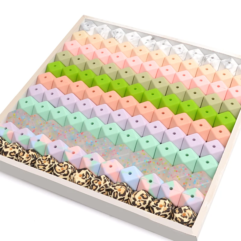 LOFCA 10 шт./лот 17 мм шестигранные силиконовые бусины для ожерелья-прорезывателя