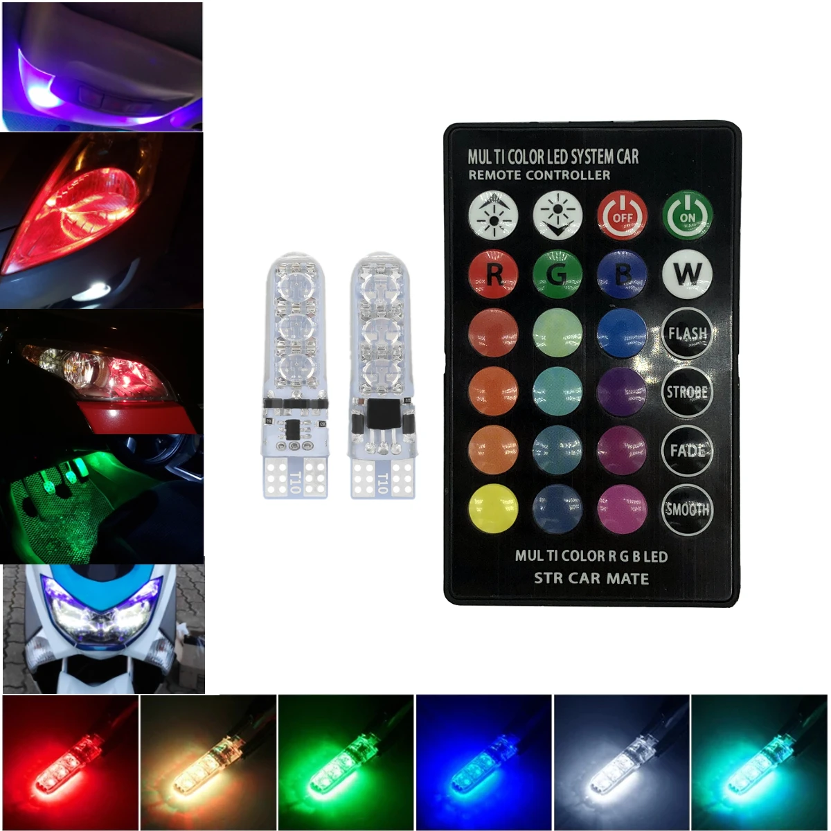 

12 В T10 W5W силиконовая Автомобильная RGB 5050 6SMD светодиодный ная боковая клиновисветильник лампа купольная лампа для чтения вспышка стробоскоп ...