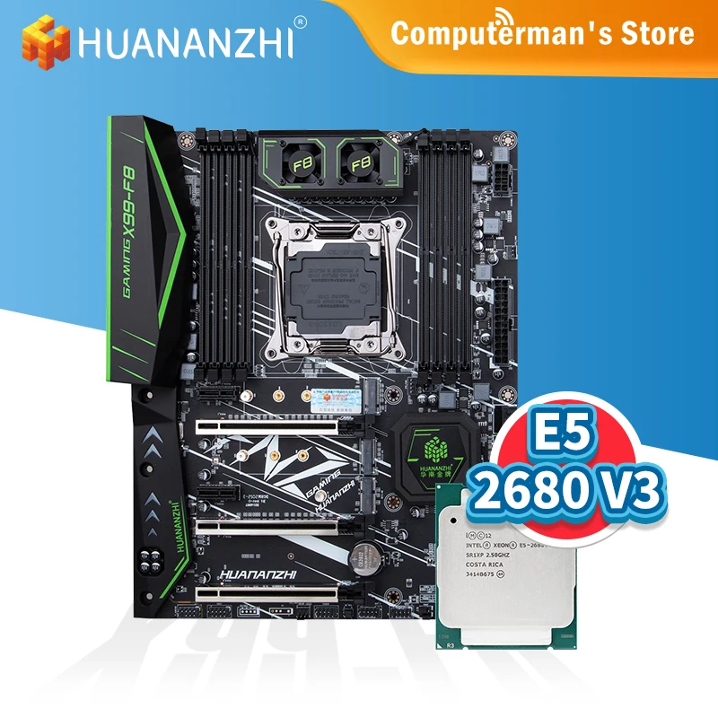 HUANANZHI X99 F8 X99 Motherboard combo kit set Intel XEON E5 2680 V3 support 8 * DDR4 RECC NON-ECC memory M.2 NVME USB3.0 ATX