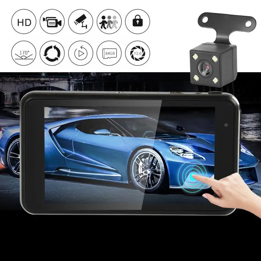 Автомобильный видеорегистратор 4in 1080P с широким углом обзора 170 градусов ночного