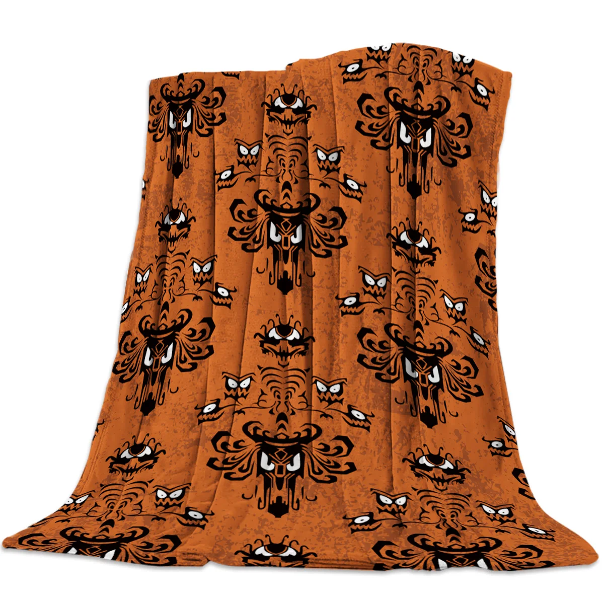 

Halloween Haunted Mansion Orange Flannel Blanket for Bed Sofa Portable Soft Fleece Throw Funny Plush Bedspreads