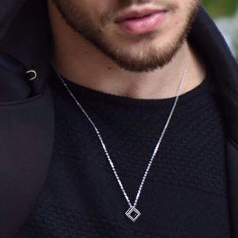 Модный ожерелье куб для мужчин из нержавеющей стали Простой полый кулон мужские