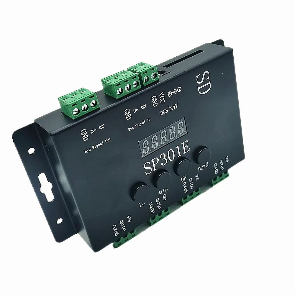 

SP301E Programmable LED Controller Syn Signal out And In For WS2811 WS2813 WS2812B SK6812 APA102 Pixel LED Strip Light DC5-24V