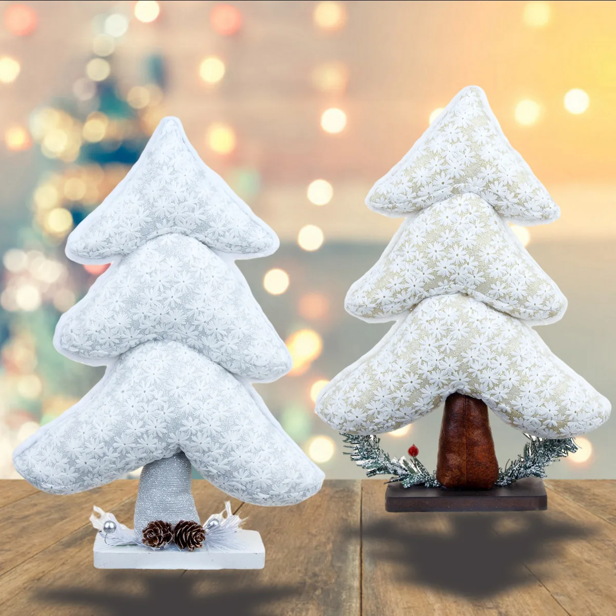 

New Christmas Desktop Decoration Christmas Tree Silver White Shopping Mall Window Wooden Fabric Decoration Decoration gift