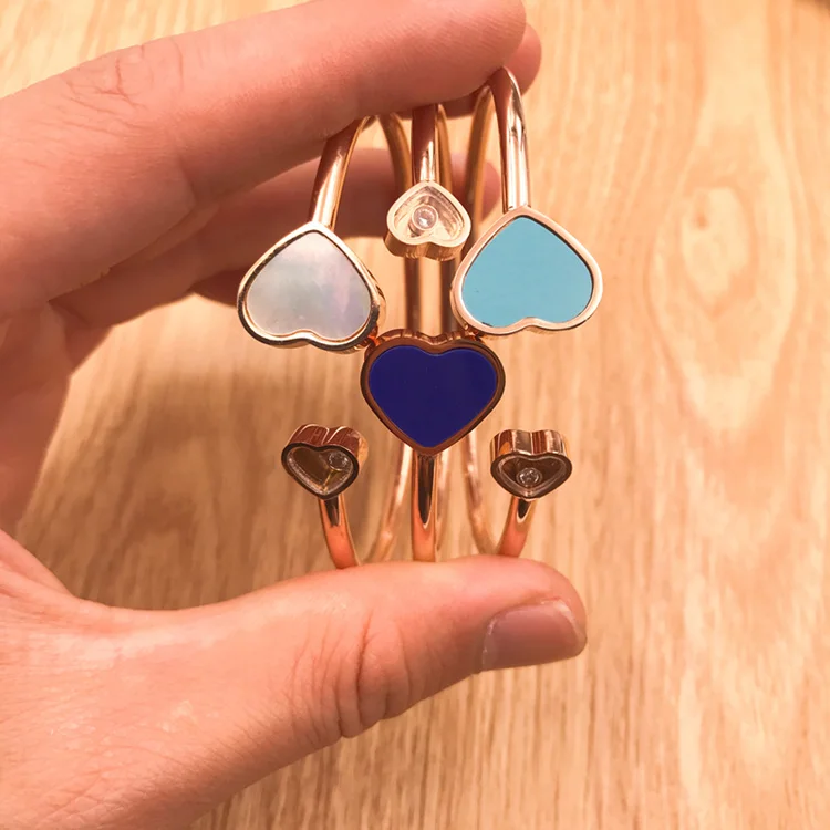 YUN RUO New Arrival Fashion Heart Enamel Zircon Bangle Rose Gold Color Titanium Steel Jewelry Woman Never Fade Drop Shipping | Украшения и