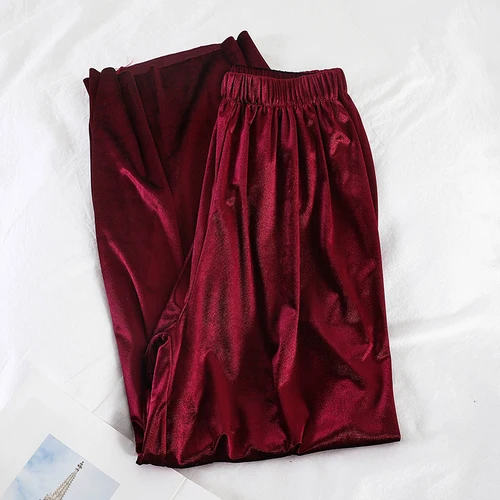 wine red Neploe Velour Wide Leg Pants Female High Waist Stretch Loose Warm Long Pant Autumn Winter Women Casual Solid Trousers 54358 - Цвет: wine red