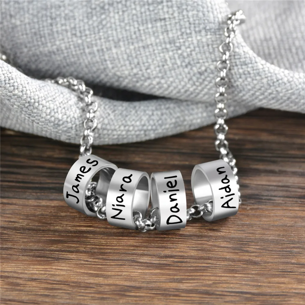 Mens Personalized Stainless Steel Chain Necklaces With Custom Beads Engraving 1-7 Names Pendant Necklace Male Jewelry Gift | Украшения и