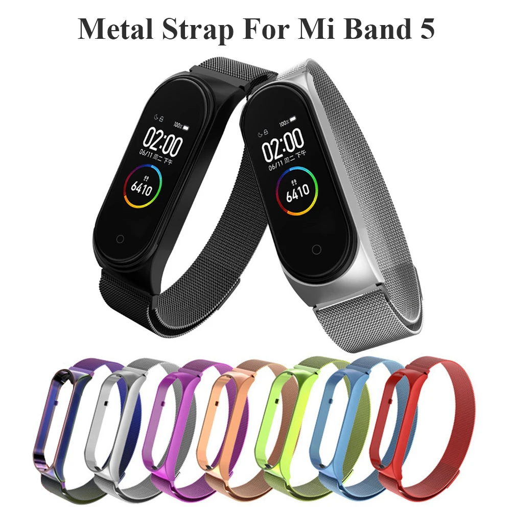 Металлический ремешок для Mi Band 5 браслет из нержавеющей стали спортивные