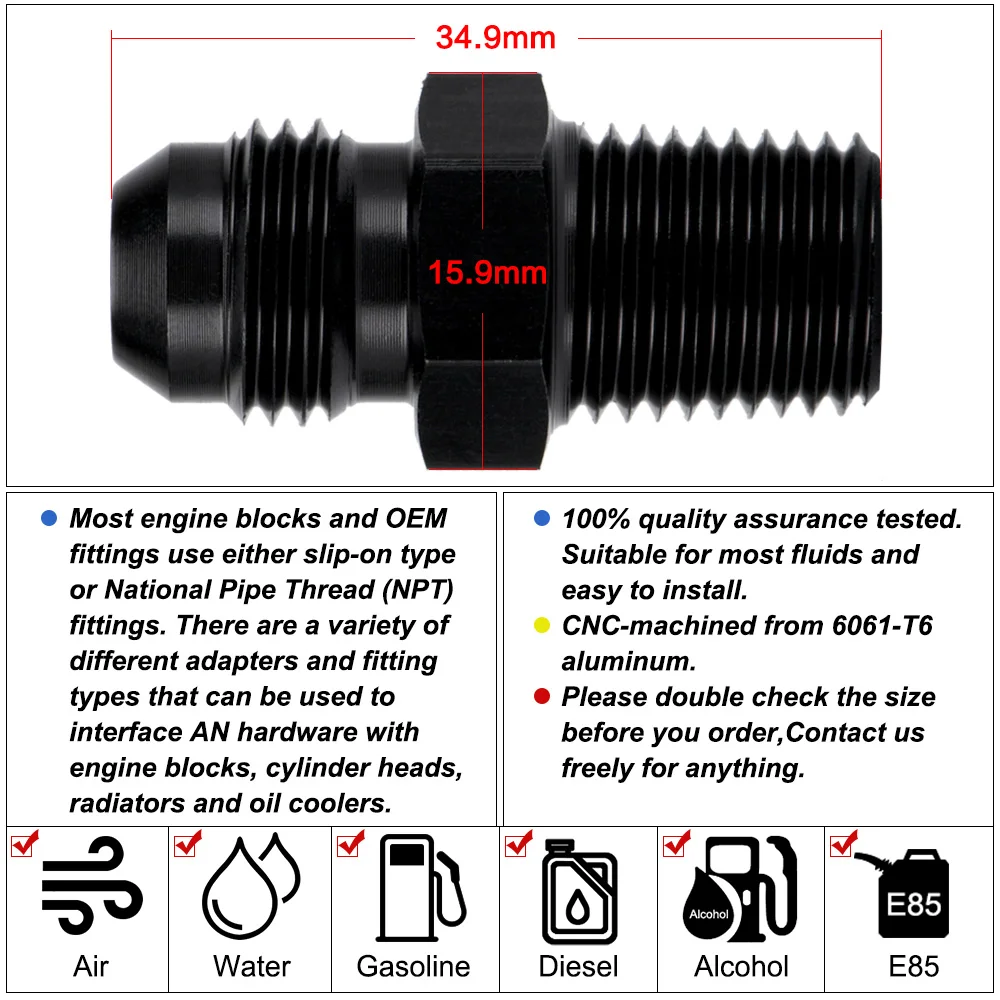 WLR RACING (AN6 NPT1/4) AN6 на 1/4 NPT прямой адаптер бликовая Установка Авто шланг фитинг