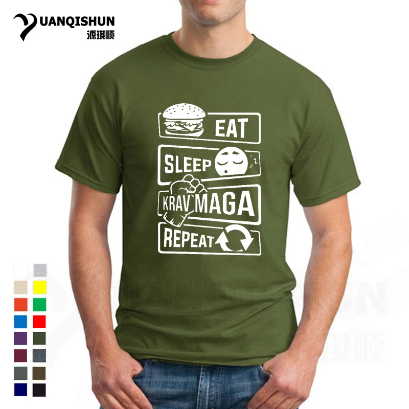 Фото Футболка мужская с надписью Eat Sleep Krav Maga Repeat повседневная хлопковая круглым Футболка мужская с надписью Eat Sleep Krav Maga Repeat повседневная хлопковая круглым