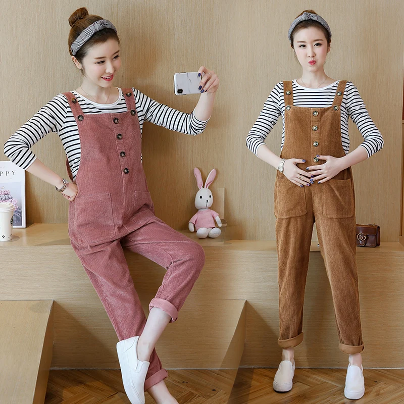 Осенне зимний Корейский модный вельветовый комбинезон для беременных Одежда