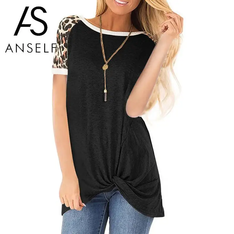 Модные летние топы 2020 Женская длинная футболка с леопардовым принтом цветными