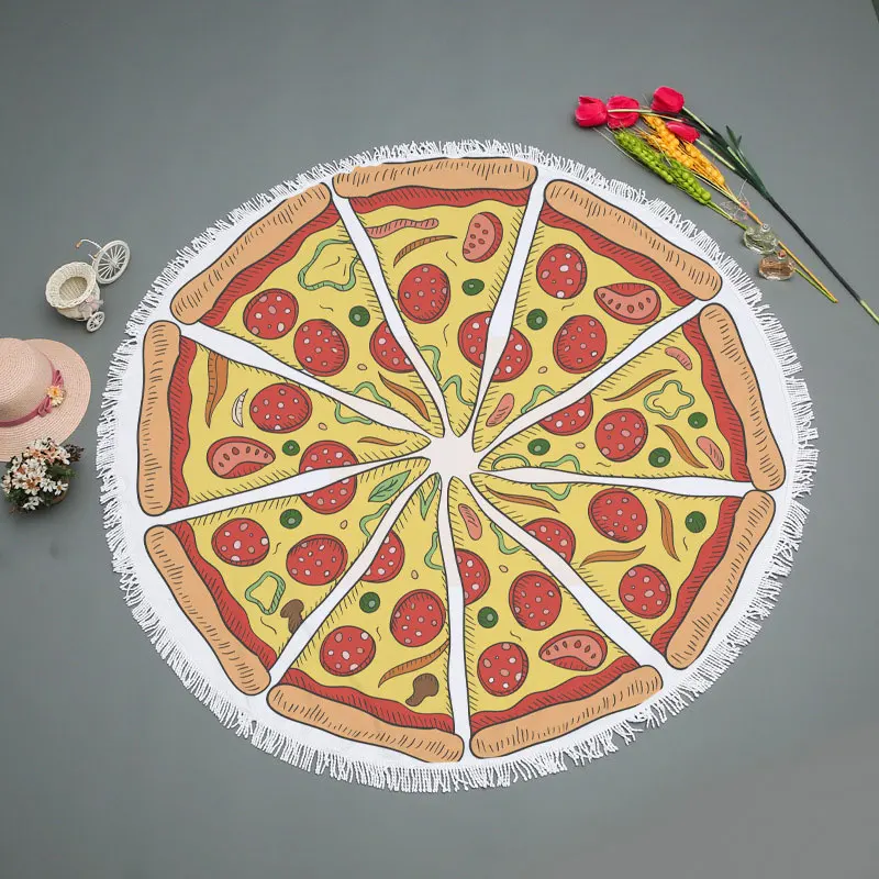 Летнее круглое пляжное полотенце с кисточками и рисунком еды пляжные покрывала