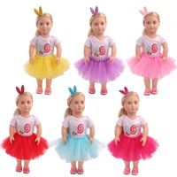 18 inch girls doll dress american newborn candy printed t shirt gauze skirt baby toys clothes fit 43 cm baby dolls c753