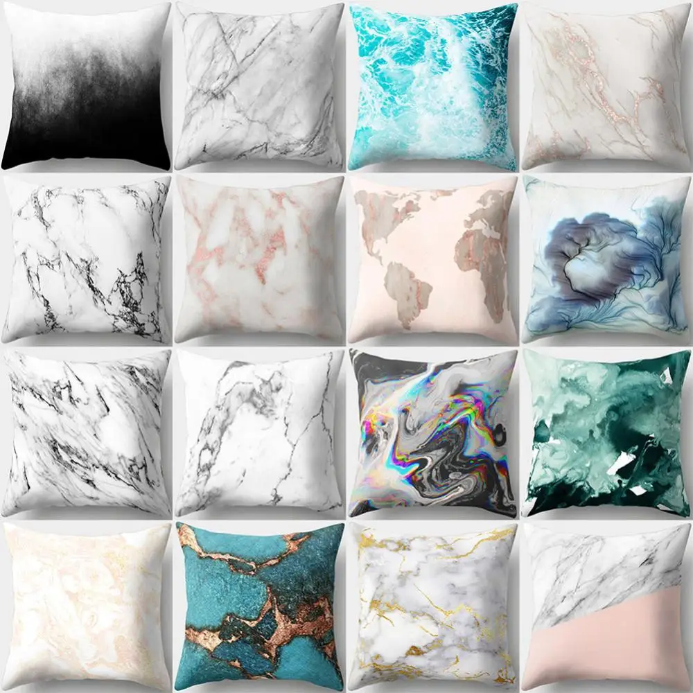 

Decorative 45cm Cushion Cover Marble Pattern Polyester Peach Skin Office Car Bed Sofa Pillowcase Home Decor