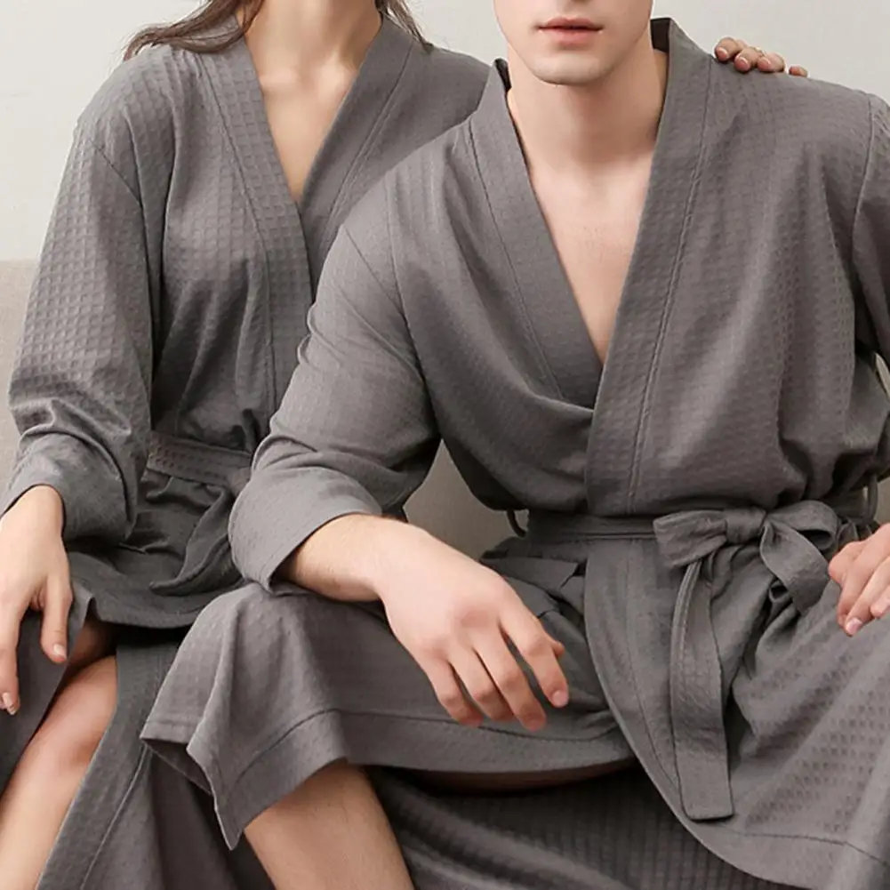 

Женская пижама, Длинный Мягкий банный халат, кимоно, однотонный Вафельный Халат с поясом, домашняя одежда для сна, 2021