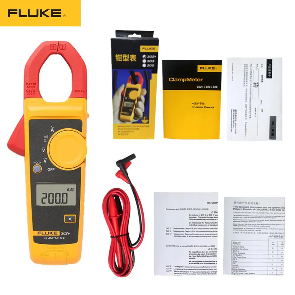 Цифровой токоизмерительный зажим Fluke 302 + плоскогубцы амперметр тестер