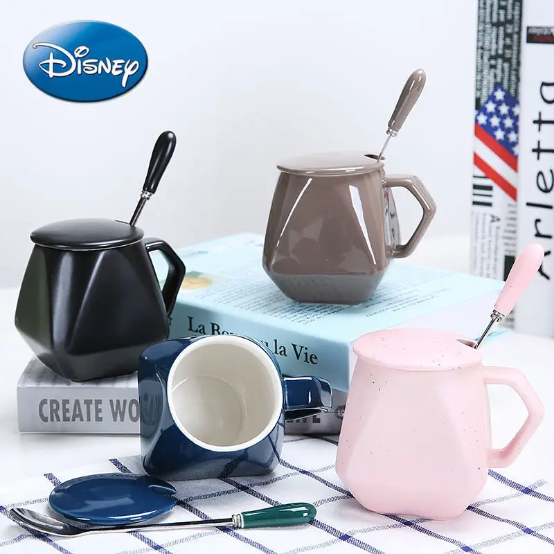 

Disney Cartoon Creative Ceramic Cup Simple Water Cup Breakfast Cup Mug with Lid Spoon Rhombus Cup