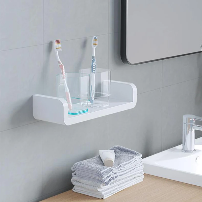 Waterproof Bathroom Shelf Kitchen Plastic Wall-Mounted Storage Rack Vanity Mirror Front | Дом и сад