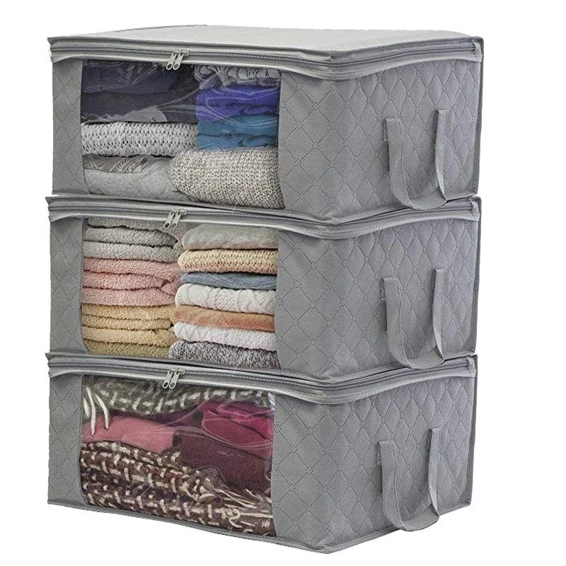 

Hot 3Pcs Storage Bag Quilt Clothes Bag Non Woven Fabric Storage Box with Handles Folding Moisture-Proof Sealed Storage Box Clear