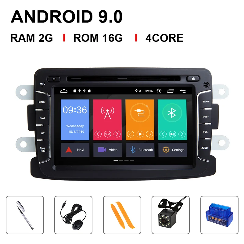4 Core 16ROM OBD Cam DSP 4GB 1 din android 9,0 автомобильный радио мультимедиа для Dacia Lodgy Logan, Duster Sandero Renault Captur/Lada/Xray DVD gps навигация - Цвет: 4 Core 16ROM OBD Cam