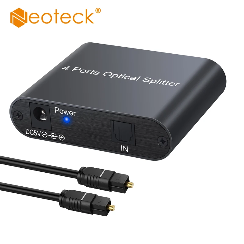 

Neoteck Digital Optical Splitter 1 in 4 Out Aluminum Alloy Digital SPDIF Toslink Optical Fiber Audio Splitter Adapter For DVD